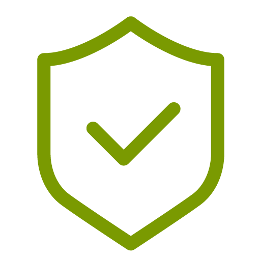 Modern workplace shield with tick green icon