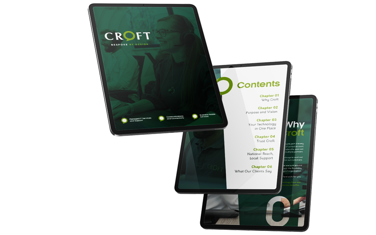 Croft company brochure on three iPads