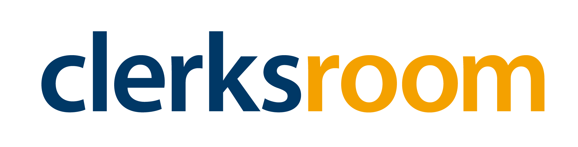 clerks room logo in orange and blue